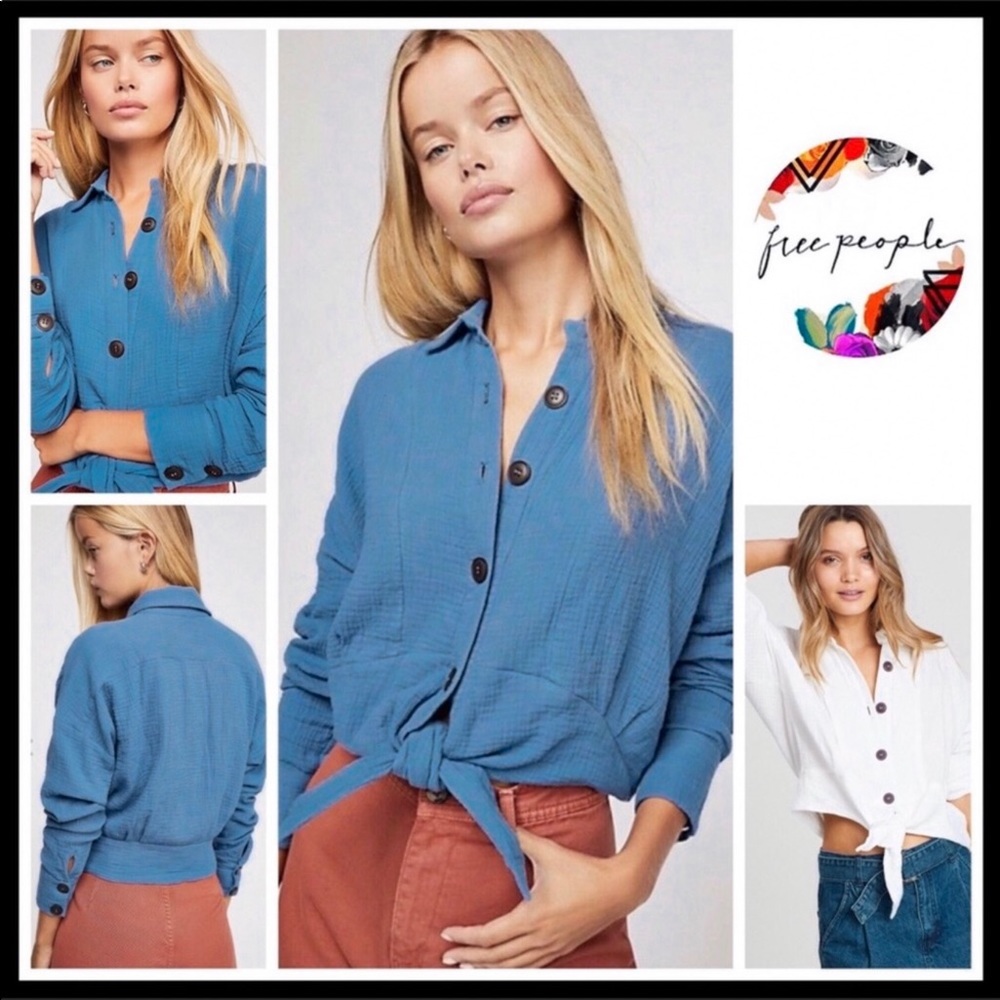 FREE PEOPLE BOHO BUTTON DOWN SHIRT CROP TOP A2C - Picture 8 of 16